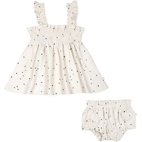 MakeMake Organics GOTS Certified Organic Cotton Baby Toddler Little Girl Smocked Sundress with Bloomer