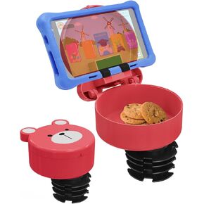 Kid Car Seat Tray with Bear Lid Adjustable Tablet Phone Holder for Family Travel, Car Seat Organizer Accessories Cup Holder Snack Tray, Roadtrip Essentials (Pink)