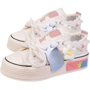 Floral Canvas Platform Shoes - Chunky Sneakers for Women, Aesthetic Platform Shoes, Kawaii Sneakers, Y2k Aesthetics