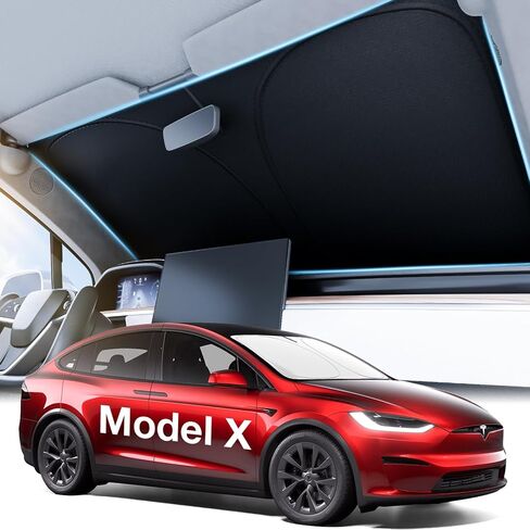 Tesla Model Y Windshield Sunshade Folding Front Window Sun Shade Cover Heat Protection Visor, for Tesla Model Y 2016~2024, Upgrade Tesla Model Y Accessories 2024 in Kuwait