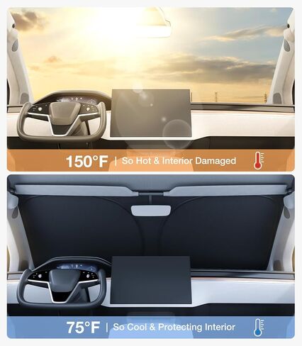 Tesla Model Y Windshield Sunshade Folding Front Window Sun Shade Cover Heat Protection Visor, for Tesla Model Y 2016~2024, Upgrade Tesla Model Y Accessories 2024 in Kuwait