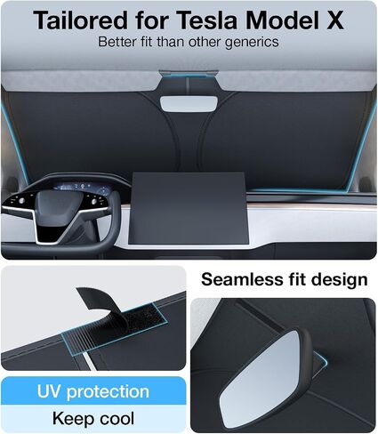 Tesla Model Y Windshield Sunshade Folding Front Window Sun Shade Cover Heat Protection Visor, for Tesla Model Y 2016~2024, Upgrade Tesla Model Y Accessories 2024 in Kuwait