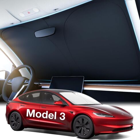 Tesla Model Y Windshield Sunshade Folding Front Window Sun Shade Cover Heat Protection Visor, for Tesla Model Y 2016~2024, Upgrade Tesla Model Y Accessories 2024 in Kuwait