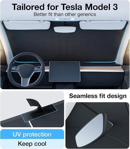 Tesla Model Y Windshield Sunshade Folding Front Window Sun Shade Cover Heat Protection Visor, for Tesla Model Y 2016~2024, Upgrade Tesla Model Y Accessories 2024 in Kuwait