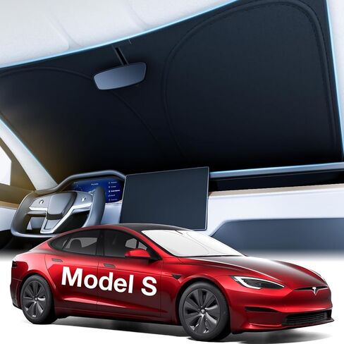 Tesla Model Y Windshield Sunshade Folding Front Window Sun Shade Cover Heat Protection Visor, for Tesla Model Y 2016~2024, Upgrade Tesla Model Y Accessories 2024 in Kuwait