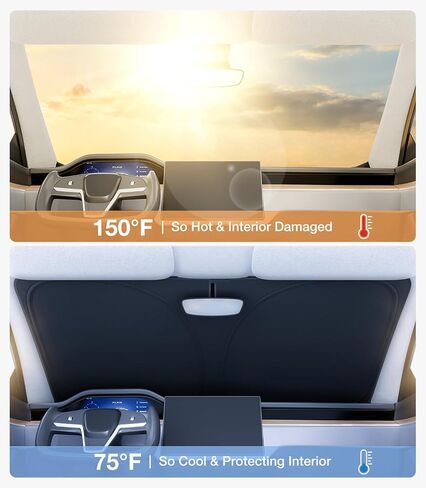Tesla Model Y Windshield Sunshade Folding Front Window Sun Shade Cover Heat Protection Visor, for Tesla Model Y 2016~2024, Upgrade Tesla Model Y Accessories 2024 in Kuwait