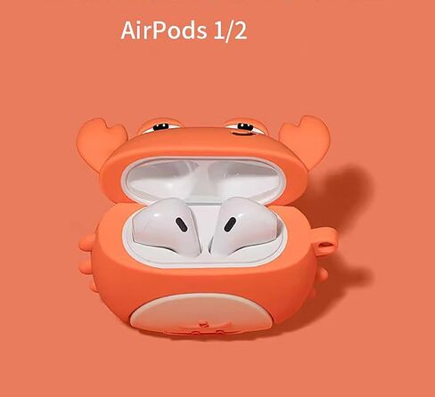 Compatible with AirPods Case Cover, Cute Cartoon Compatible with Apple AirPods 2nd 1st Generation, Kawaii Soft Silicone Protective Cover for Airpod 2/1 with Keychain (Cute Crab, AirPods 2&1) in Saudi Arabia