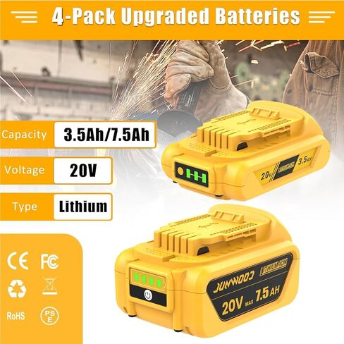 4Pack 3.5Ah 7.5Ah Replacement for Dewalt 20V Battery Lithium MAX XR DCB180 DCB206 DCB200 DCB204 DCB204BT-2 DCB203 DCB201 DCB207 Cordless Tools in Kuwait