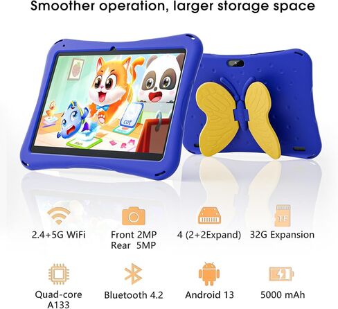 SGIN 10 Inch Tablet for Kids, Android 13 Kids Tablet with Case, 4GB RAM 64GB ROM, 5000mAh, Dual Camera, 1280 * 800 Display, WiFi, KIDOZ Pre-Installed Toddlers Tablet, Yellow Butterfly Handle in Kuwait