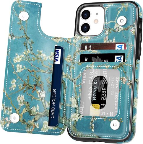 for iPhone 11 Wallet Case with Card Holder, Slim and Lightweight PU Leather Card Slots Cover Folio Flip Protective Shell for iPhone 11 6.1 Inch (Almond Blossom) in Saudi Arabia
