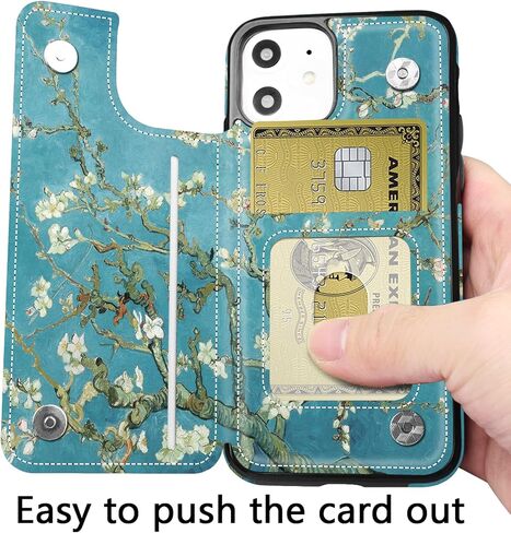 for iPhone 11 Wallet Case with Card Holder, Slim and Lightweight PU Leather Card Slots Cover Folio Flip Protective Shell for iPhone 11 6.1 Inch (Almond Blossom) in Saudi Arabia