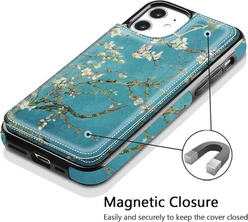 for iPhone 11 Wallet Case with Card Holder, Slim and Lightweight PU Leather Card Slots Cover Folio Flip Protective Shell for iPhone 11 6.1 Inch (Almond Blossom) in Saudi Arabia