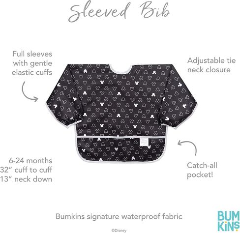 Bumkins Sleeved Bib for Girl or Boy, Baby and Toddler for 6-24 Mos, Essential Must Have for Eating, Feeding, Baby Led Weaning Supplies, Long Sleeve Mess Saving Food Catcher, Soft Fabric, Sand Check in Kuwait