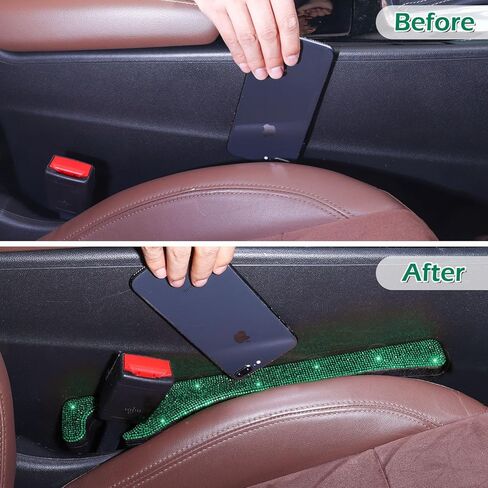 Bling Car Seat Gap Filler, 2 Pack Universal Fit for Car SUV Truck Handmade Crystal Rhinestone Diamond Car Gap Filler Bling Car Accessories for Women(Silver) in Kuwait