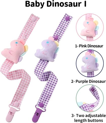 CutiePlusU Adult Pacifier Clip Adult Size Pacifier Holder Clip 4 Pack- Dinosaur Baby in Saudi Arabia