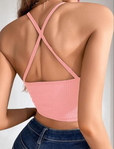 Women's Camisole Tank Top Deep V Neck Sheer Mesh Sexy Crisscross Crop Going Out Bralette Tops Black in Saudi Arabia