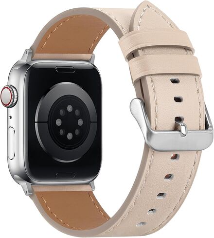 Compatible with Apple Watch Band 49mm 45mm 44mm 42mm 41mm 40mm 38mm Genuine Leather Wristband Replacement Band for iWatch Ultra SE Series 9 8 7 6 5 4 3 2 1 (42/44/45/49, Starlight) in Kuwait