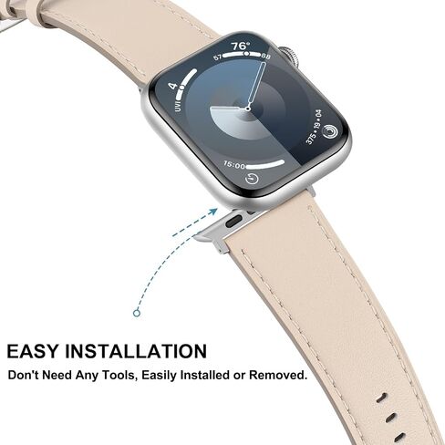 Compatible with Apple Watch Band 49mm 45mm 44mm 42mm 41mm 40mm 38mm Genuine Leather Wristband Replacement Band for iWatch Ultra SE Series 9 8 7 6 5 4 3 2 1 (42/44/45/49, Starlight) in Kuwait