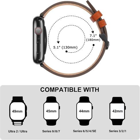 Compatible with Apple Watch Band 49mm 45mm 44mm 42mm 41mm 40mm 38mm Genuine Leather Wristband Replacement Band for iWatch Ultra SE Series 9 8 7 6 5 4 3 2 1 (42/44/45/49, Starlight) in Kuwait