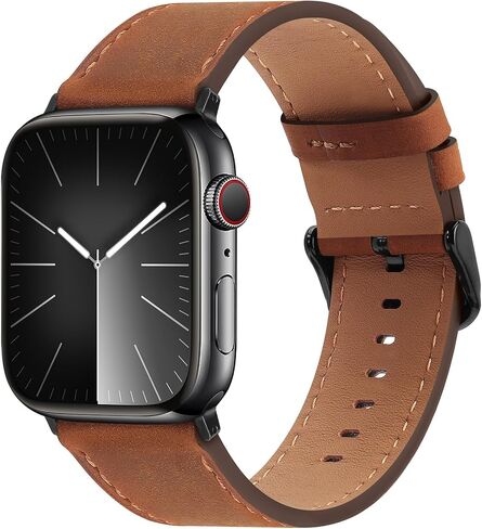 Compatible with Apple Watch Band 49mm 45mm 44mm 42mm 41mm 40mm 38mm Genuine Leather Wristband Replacement Band for iWatch Ultra SE Series 9 8 7 6 5 4 3 2 1 (42/44/45/49, Starlight) in Kuwait
