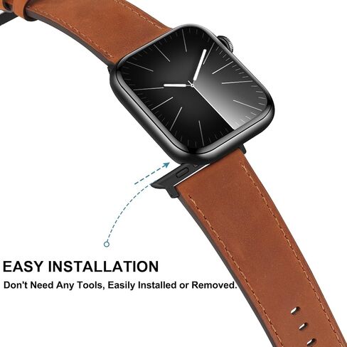Compatible with Apple Watch Band 49mm 45mm 44mm 42mm 41mm 40mm 38mm Genuine Leather Wristband Replacement Band for iWatch Ultra SE Series 9 8 7 6 5 4 3 2 1 (42/44/45/49, Starlight) in Kuwait