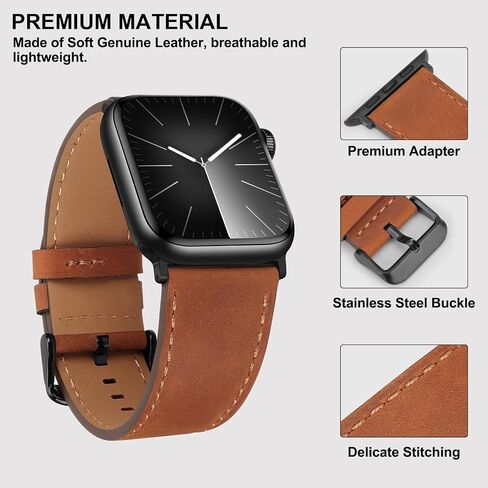 Compatible with Apple Watch Band 49mm 45mm 44mm 42mm 41mm 40mm 38mm Genuine Leather Wristband Replacement Band for iWatch Ultra SE Series 9 8 7 6 5 4 3 2 1 (42/44/45/49, Starlight) in Kuwait