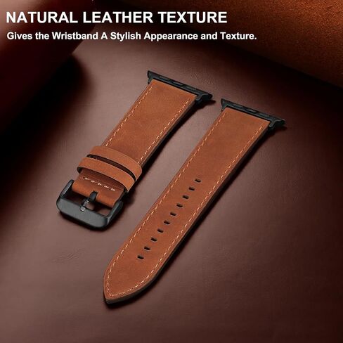 Compatible with Apple Watch Band 49mm 45mm 44mm 42mm 41mm 40mm 38mm Genuine Leather Wristband Replacement Band for iWatch Ultra SE Series 9 8 7 6 5 4 3 2 1 (42/44/45/49, Starlight) in Kuwait