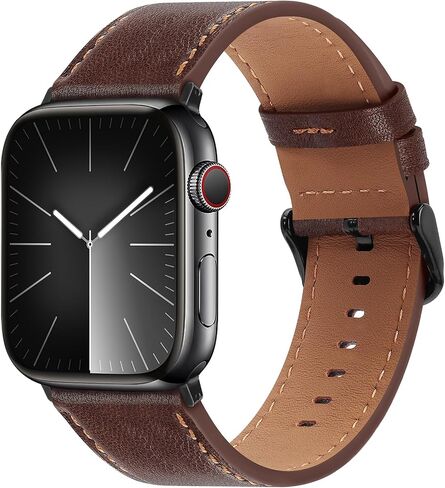 Compatible with Apple Watch Band 49mm 45mm 44mm 42mm 41mm 40mm 38mm Genuine Leather Wristband Replacement Band for iWatch Ultra SE Series 9 8 7 6 5 4 3 2 1 (42/44/45/49, Starlight) in Kuwait