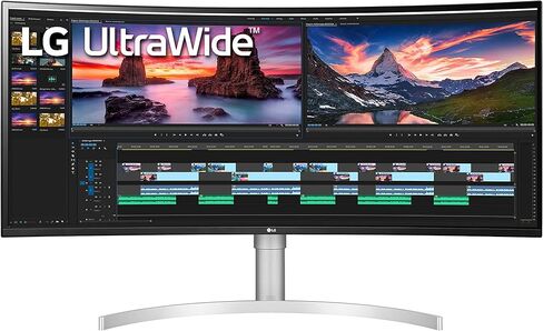 LG 38WN95C-W 38 بوصة منحنية فائقة العرض QHD+ 3840x1600 NVIDIA G-SYNC متوافقة مع معدل تحديث Nano IPS 144 هرتز ووقت استجابة 1 مللي ثانية للألعاب مع اتصال Thunderbolt 3 (متجدد) in Kuwait