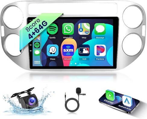 Hodozzy 4G+64G 8 Core Android Car Stereo for Volkswagen Tiguan 2010-2015، راديو سيارة مزدوج الدين مع Carplay وAndroid Auto، شاشة لمس IPS 9 بوصة مع GPS Navi، بلوتوث، WiFi، وصلة مرآة، FM، كاميرا in Saudi Arabia