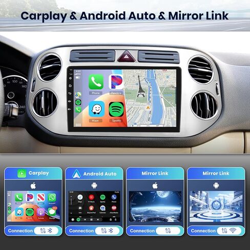 Hodozzy 4G+64G 8 Core Android Car Stereo for Volkswagen Tiguan 2010-2015، راديو سيارة مزدوج الدين مع Carplay وAndroid Auto، شاشة لمس IPS 9 بوصة مع GPS Navi، بلوتوث، WiFi، وصلة مرآة، FM، كاميرا in Saudi Arabia