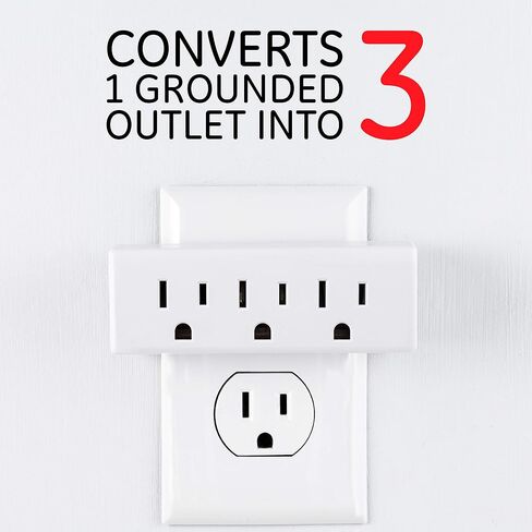 صنبور حائط موسع GE 3-Outlet، قابس محول مؤرض، تصنيف داخلي، 3 شوكات، مثالي للسفر، مدرج في قائمة UL، أبيض، 52203 in Saudi Arabia