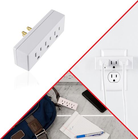 صنبور حائط موسع GE 3-Outlet، قابس محول مؤرض، تصنيف داخلي، 3 شوكات، مثالي للسفر، مدرج في قائمة UL، أبيض، 52203 in Saudi Arabia