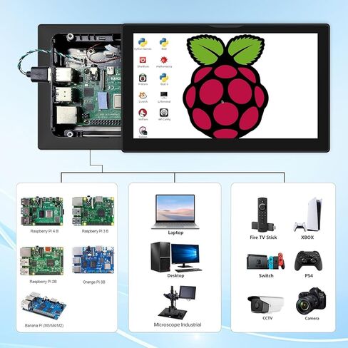 شاشة لمس 8 بوصة لـ Raspberry Pi، شاشة لمس محمولة 5 نقاط 1280 * 800 IPS مع واجهة HDMI ومكبر صوت مزدوج لـ Raspberry Pi 5/4B/3B+/3B/B+ Jetson Nano Win11/10/8/7(8 بوصة 1280* 800) in Kuwait