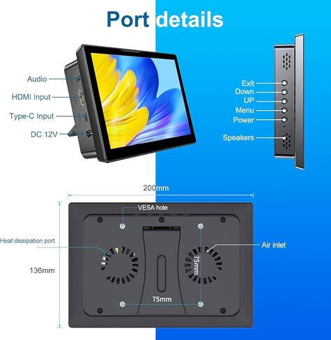 شاشة لمس 8 بوصة لـ Raspberry Pi، شاشة لمس محمولة 5 نقاط 1280 * 800 IPS مع واجهة HDMI ومكبر صوت مزدوج لـ Raspberry Pi 5/4B/3B+/3B/B+ Jetson Nano Win11/10/8/7(8 بوصة 1280* 800) in Kuwait