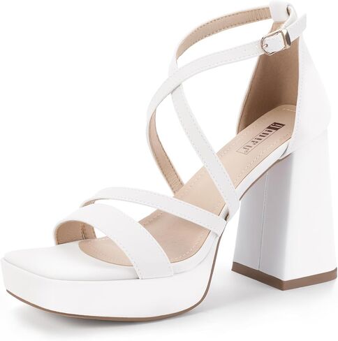 IDIFU IN4 Platform Heels for Women Chunky High Strappy Block Heels Dress Shoes for Women Comfortable Bridal Square Open Toe Wedding Dressy Heeled Sandals Ankle Strap Thick Heels- Run Half Size Larger in Saudi Arabia