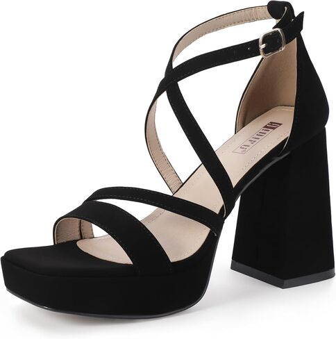 IDIFU IN4 Platform Heels for Women Chunky High Strappy Block Heels Dress Shoes for Women Comfortable Bridal Square Open Toe Wedding Dressy Heeled Sandals Ankle Strap Thick Heels- Run Half Size Larger in Saudi Arabia