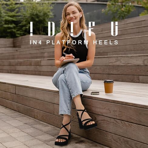 IDIFU IN4 Platform Heels for Women Chunky High Strappy Block Heels Dress Shoes for Women Comfortable Bridal Square Open Toe Wedding Dressy Heeled Sandals Ankle Strap Thick Heels- Run Half Size Larger in Saudi Arabia