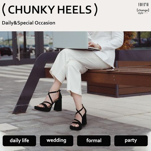 IDIFU IN4 Platform Heels for Women Chunky High Strappy Block Heels Dress Shoes for Women Comfortable Bridal Square Open Toe Wedding Dressy Heeled Sandals Ankle Strap Thick Heels- Run Half Size Larger in Saudi Arabia