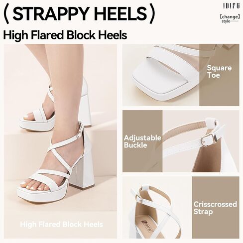 IDIFU IN4 Platform Heels for Women Chunky High Strappy Block Heels Dress Shoes for Women Comfortable Bridal Square Open Toe Wedding Dressy Heeled Sandals Ankle Strap Thick Heels- Run Half Size Larger in Saudi Arabia