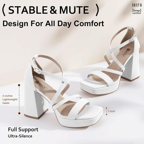 IDIFU IN4 Platform Heels for Women Chunky High Strappy Block Heels Dress Shoes for Women Comfortable Bridal Square Open Toe Wedding Dressy Heeled Sandals Ankle Strap Thick Heels- Run Half Size Larger in Saudi Arabia