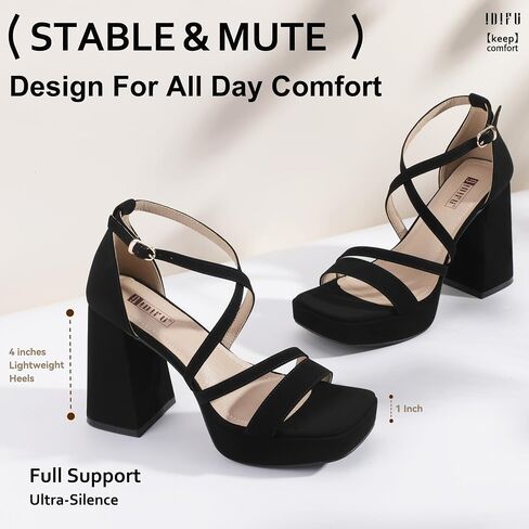 IDIFU IN4 Platform Heels for Women Chunky High Strappy Block Heels Dress Shoes for Women Comfortable Bridal Square Open Toe Wedding Dressy Heeled Sandals Ankle Strap Thick Heels- Run Half Size Larger in Saudi Arabia