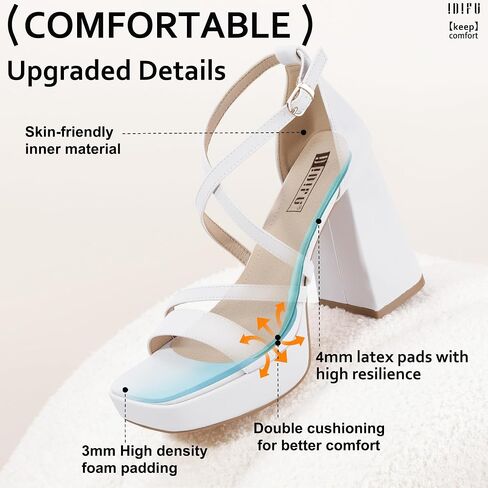 IDIFU IN4 Platform Heels for Women Chunky High Strappy Block Heels Dress Shoes for Women Comfortable Bridal Square Open Toe Wedding Dressy Heeled Sandals Ankle Strap Thick Heels- Run Half Size Larger in Saudi Arabia