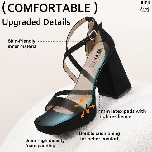 IDIFU IN4 Platform Heels for Women Chunky High Strappy Block Heels Dress Shoes for Women Comfortable Bridal Square Open Toe Wedding Dressy Heeled Sandals Ankle Strap Thick Heels- Run Half Size Larger in Saudi Arabia