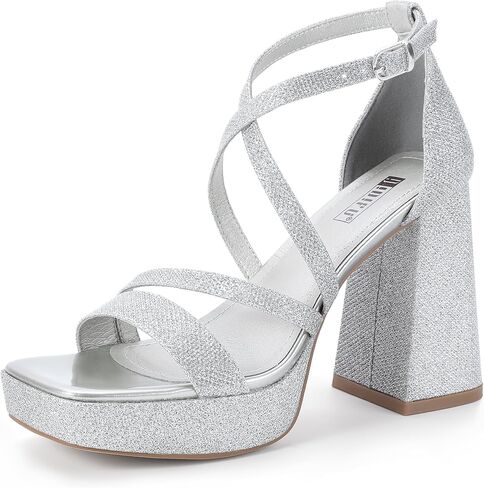 IDIFU IN4 Platform Heels for Women Chunky High Strappy Block Heels Dress Shoes for Women Comfortable Bridal Square Open Toe Wedding Dressy Heeled Sandals Ankle Strap Thick Heels- Run Half Size Larger in Saudi Arabia