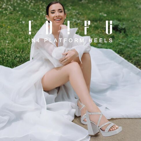 IDIFU IN4 Platform Heels for Women Chunky High Strappy Block Heels Dress Shoes for Women Comfortable Bridal Square Open Toe Wedding Dressy Heeled Sandals Ankle Strap Thick Heels- Run Half Size Larger in Saudi Arabia