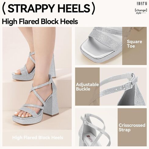 IDIFU IN4 Platform Heels for Women Chunky High Strappy Block Heels Dress Shoes for Women Comfortable Bridal Square Open Toe Wedding Dressy Heeled Sandals Ankle Strap Thick Heels- Run Half Size Larger in Saudi Arabia