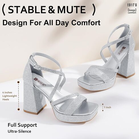 IDIFU IN4 Platform Heels for Women Chunky High Strappy Block Heels Dress Shoes for Women Comfortable Bridal Square Open Toe Wedding Dressy Heeled Sandals Ankle Strap Thick Heels- Run Half Size Larger in Saudi Arabia