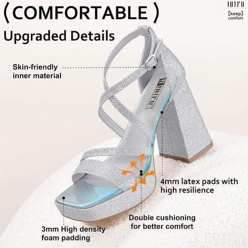 IDIFU IN4 Platform Heels for Women Chunky High Strappy Block Heels Dress Shoes for Women Comfortable Bridal Square Open Toe Wedding Dressy Heeled Sandals Ankle Strap Thick Heels- Run Half Size Larger in Saudi Arabia