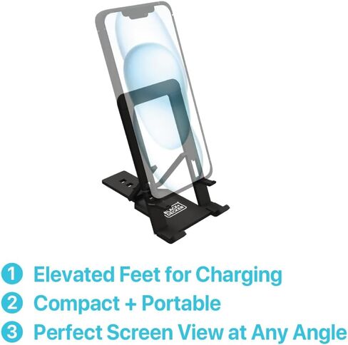 BLACK+DECKER Phone Stand for Desk - Folding Cell Phone Stand Holder - Adjustable and Portable, Folds Down Flat - for Office, Gaming, Bed, Travel - Phone Kickstand Compatible with iPhone in Saudi Arabia